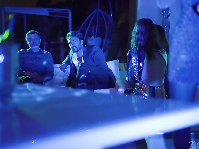 Threesome after party with small tits babe Blue Angel