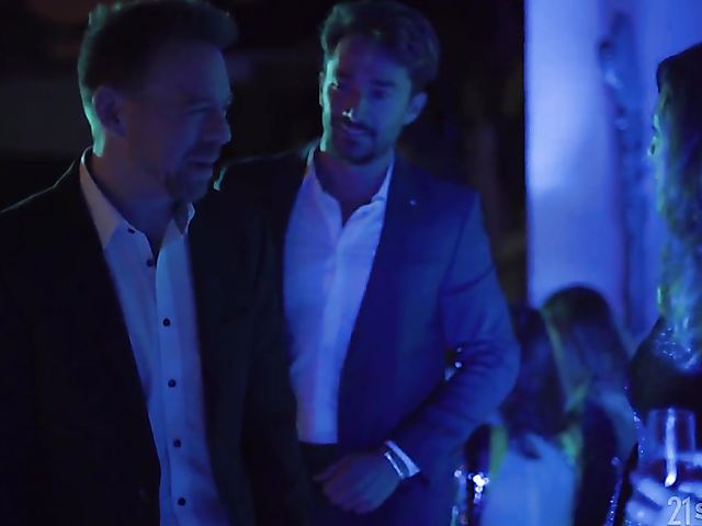 Threesome after party with small tits babe Blue Angel