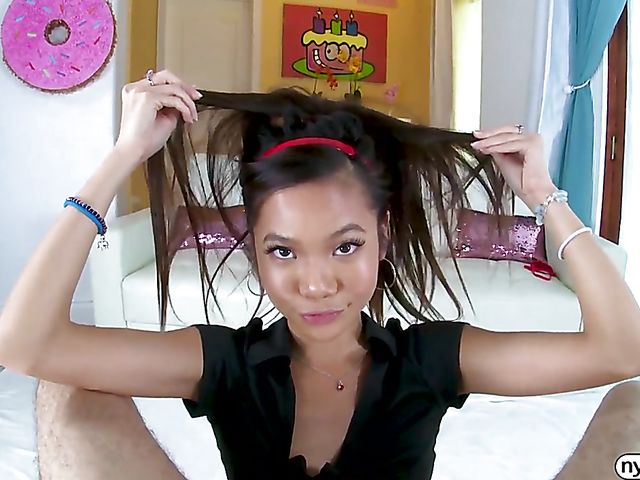 Oiled asian teen Vina Sky is horny and gets it