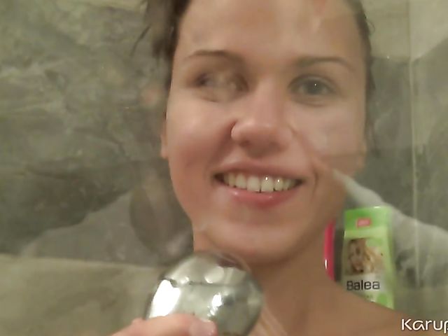 Shower solo with wet and nude Denise Gold