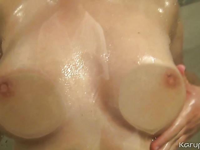 Shower solo with wet and nude Denise Gold