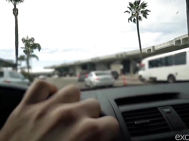 Naughty teen Paisley masturbates and sucks in the car