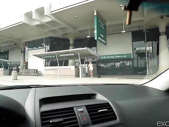 Naughty teen Paisley masturbates and sucks in the car