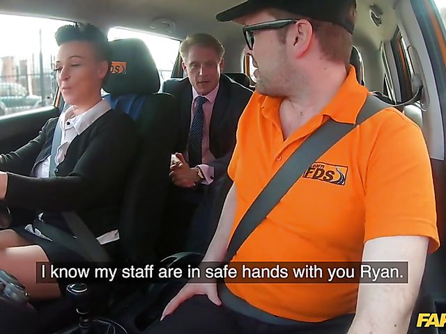 Busty short hair Tory Candi Jackson rides her boss in the car