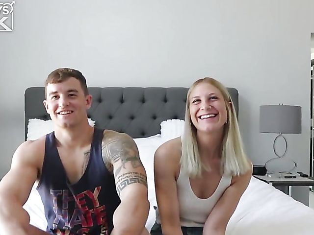 Cute blonde Autumn Payton in bed with muscle dude Kaleb Bell 