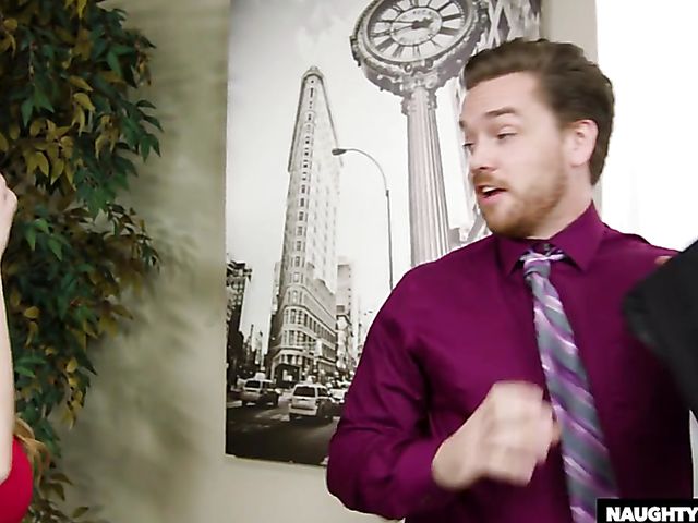 Office sex with blonde lady in red Dolly Leigh