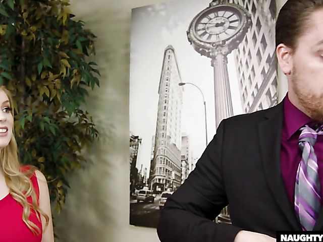 Office sex with blonde lady in red Dolly Leigh