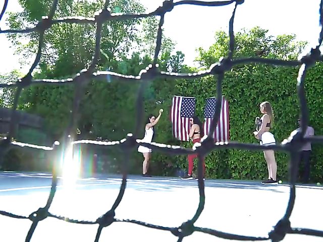 Outdoor threesome with tennis girls Katrina Jade and Kenzie Madison