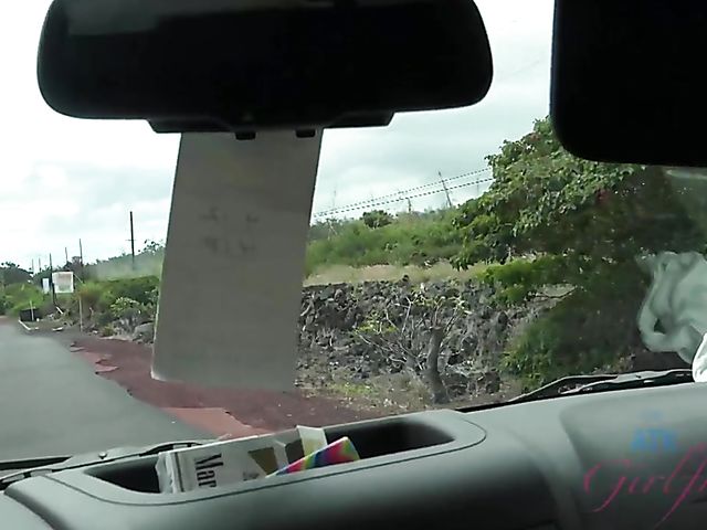 Asian girlfriend Vina Sky shows her coochie in the car