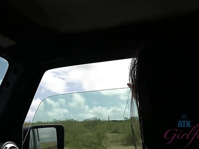 Asian girlfriend Vina Sky shows her coochie in the car