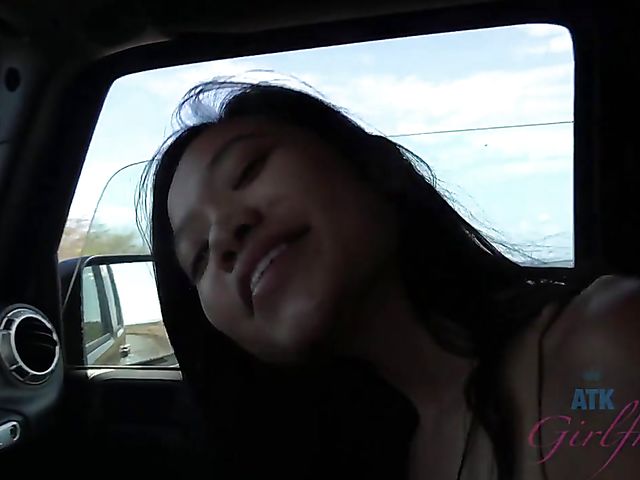 Asian girlfriend Vina Sky shows her coochie in the car