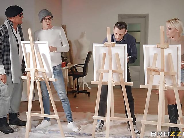 Busty blonde Elizabeth Romanova posing for hung painter Danny D