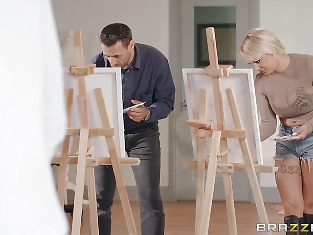 Busty blonde Elizabeth Romanova posing for hung painter Danny D