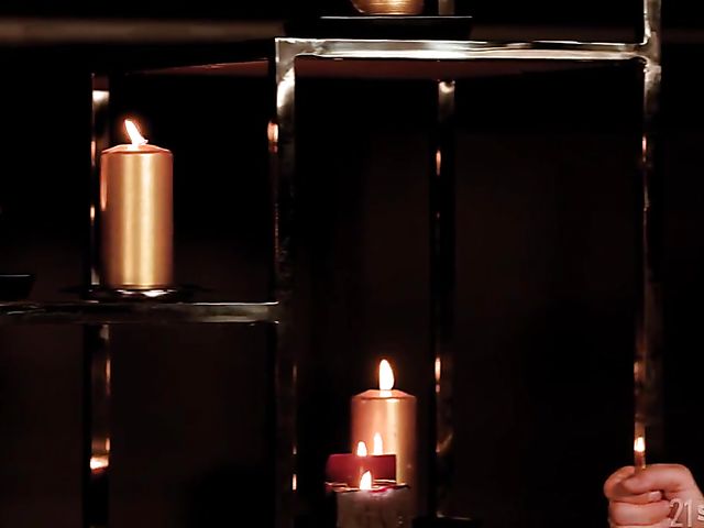 Oil anal in the candlelight with flat chested Chrystall