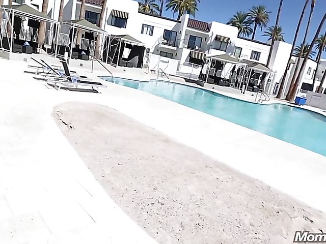 Big breasted mom with tattoo POV at the resort