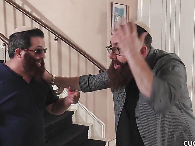 Rabbi Steve Holmes fucks big tits MILF Britney Amber as 2 men watch