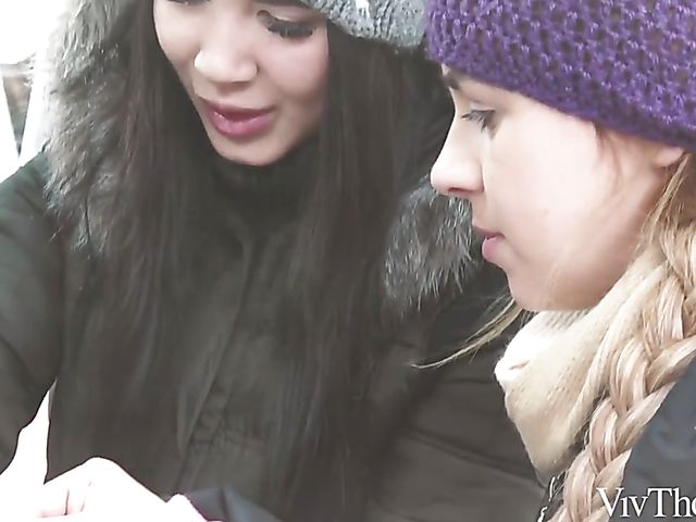 Sensual lesbians Karry Slot and Lady Dee make love in winter