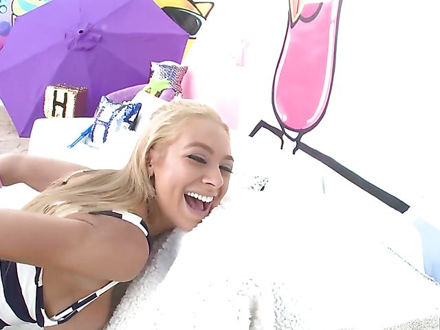 Blonde anal POV with oiled up Honey Blossom