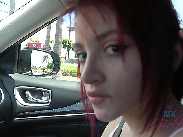 Redhead girlfriend Lola Fae shows it all in the car