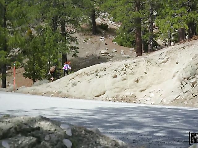 Outdoor sex in the mountains with big tit redhead Pepper Hart 