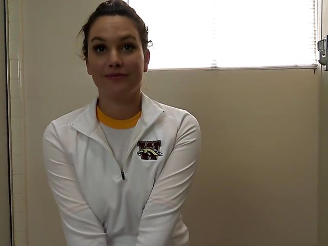 Softball player Shyla gives POV blowjob with her uniform on