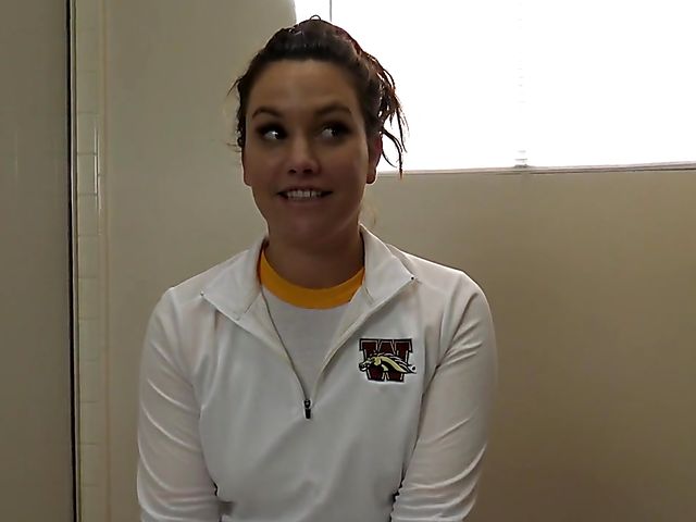 Softball player Shyla gives POV blowjob with her uniform on