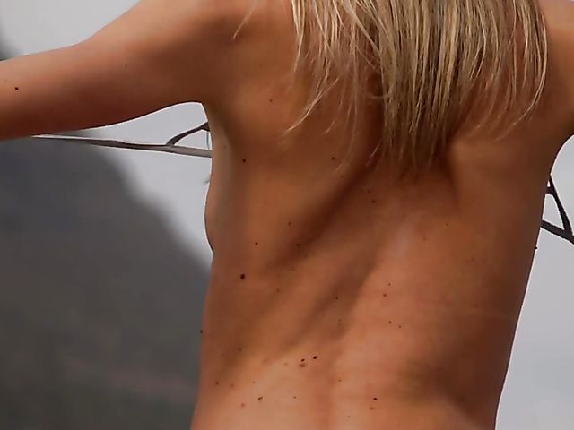 Skinny Francy Torino beach solo with bikini off