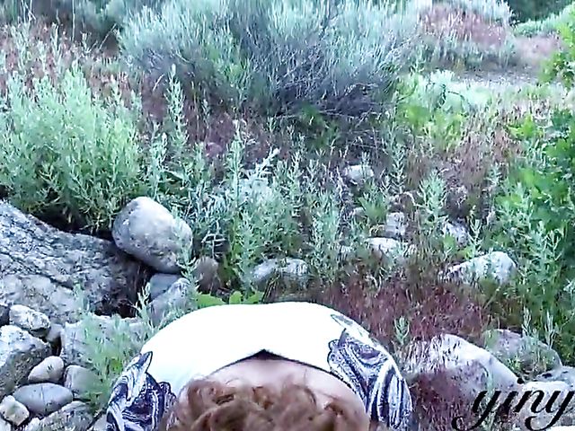 Outdoor POV in the mountains with his curvy girlfriend