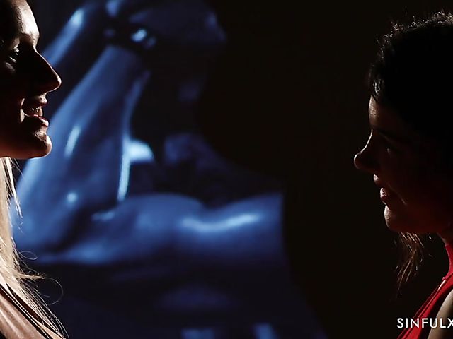 Erotic threesome in the dark with chesty Valentina Nappi and Angel Wicky