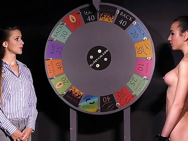 Lez femdom whipping with a hot nude slavegirl