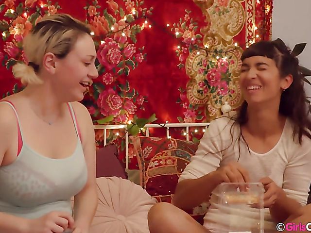 Lesbian girls out west Allegra and Ivory Mae throw a party