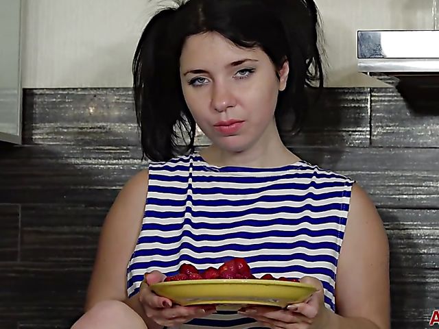 Hairy mom Tanita spreading in the kitchen