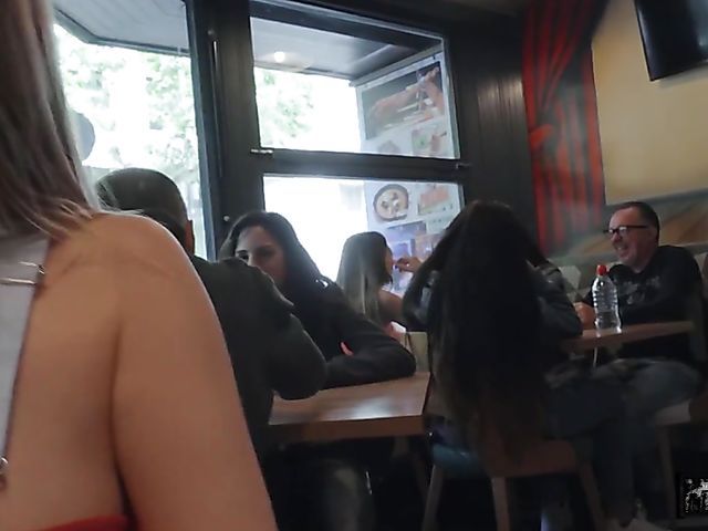 Toilet blowjob and cafe fuck with busty natural Candy Alexa