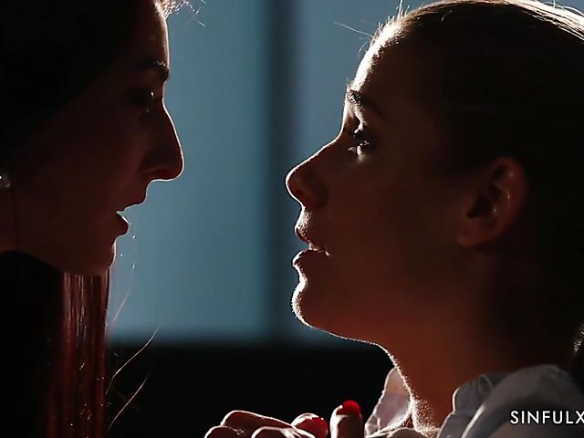 Lesbian erotic scene with office girls Katy Rose and Alexis Crystal