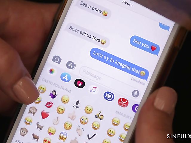 Lesbian erotic scene with office girls Katy Rose and Alexis Crystal