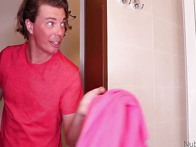 Tiny tits redhead Charlie Red gets a welcome fuck after shower