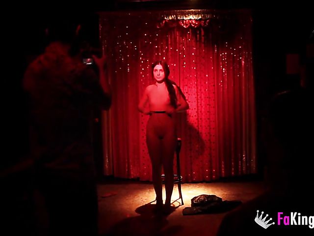 FaKings Spanish newcomer Paola stripping on stage and fucking in fishnets