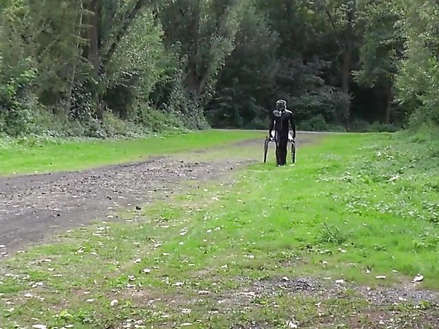 Human pony training outdoors with Mistress Susi's rubber slave