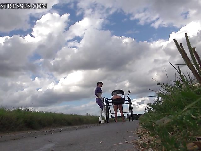 Femdom pony play and whipping on the road with kinky coachwoman Susi