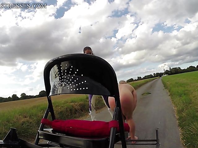 Femdom pony play and whipping on the road with kinky coachwoman Susi