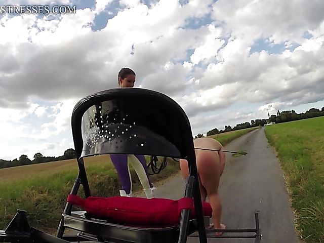Femdom pony play and whipping on the road with kinky coachwoman Susi