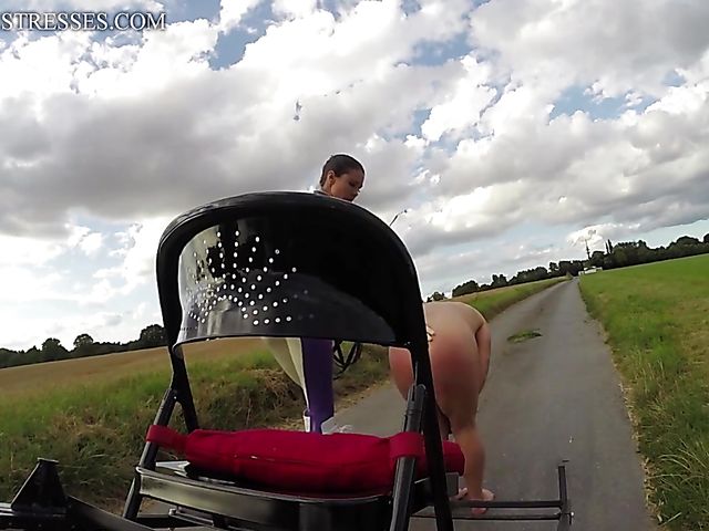 Femdom pony play and whipping on the road with kinky coachwoman Susi