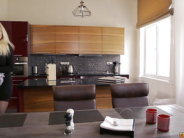 Blonde Angel Wicky with pierced huge tits gets railed in black nylons