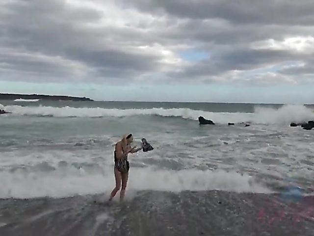 Nude beach girlfriend Chloe Temple shows off her tiny body