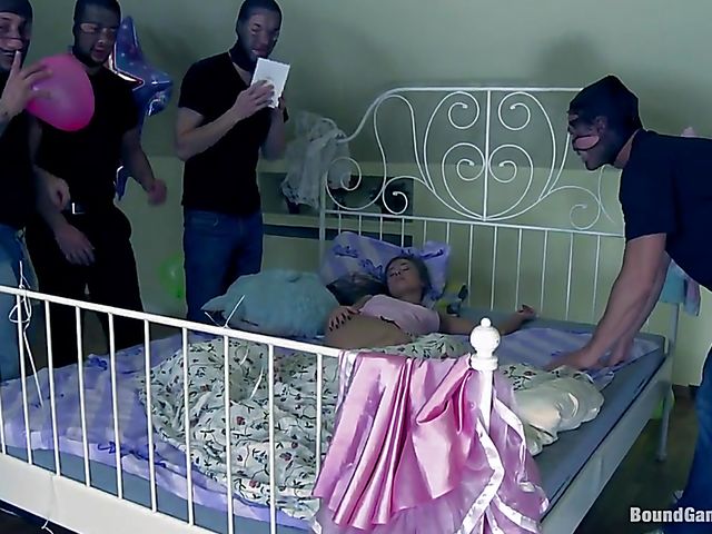 Birthday bondage gangbang and anal with Roxy Bell  