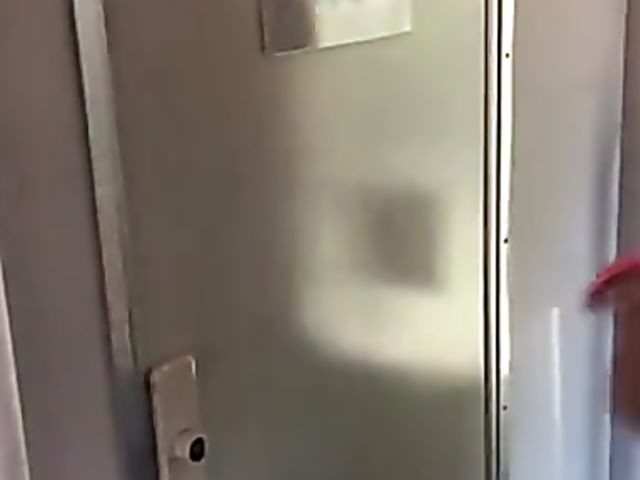 Toilet sex on a public train with his skinny girlfriend