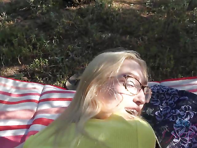 Teen glasses blonde Victoria Gracen gets boned in nature