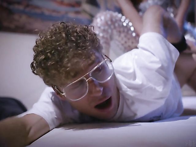 Big tittied MILF in silver Cherie DeVille pegging and fisting guy after getting her pussy boned