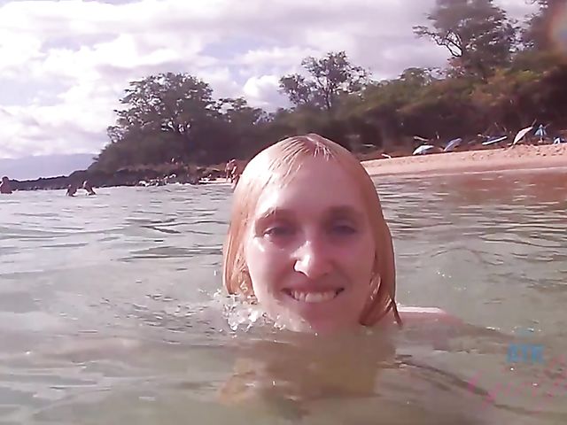 Underwater pussy of his skinny dipping girlfriend Victoria Gracen