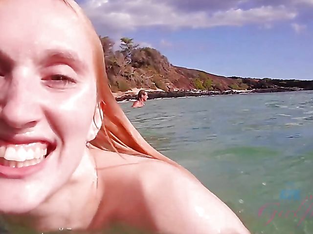 Underwater pussy of his skinny dipping girlfriend Victoria Gracen